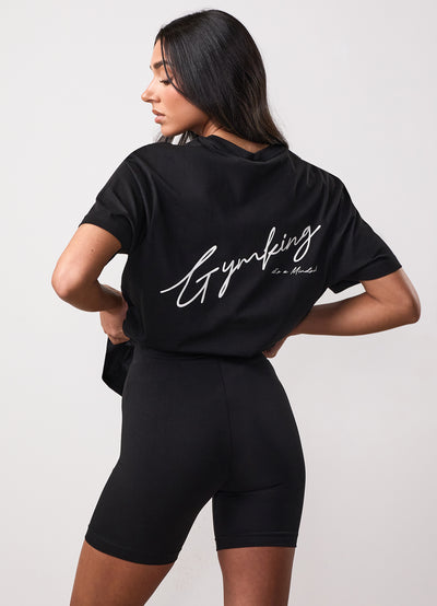 Gym King Script Mindset Jersey BF Tee - Black