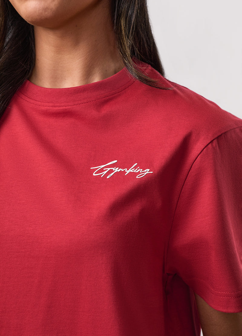 Gym King Script Mindset Jersey BF Tee - Burnt Cherry