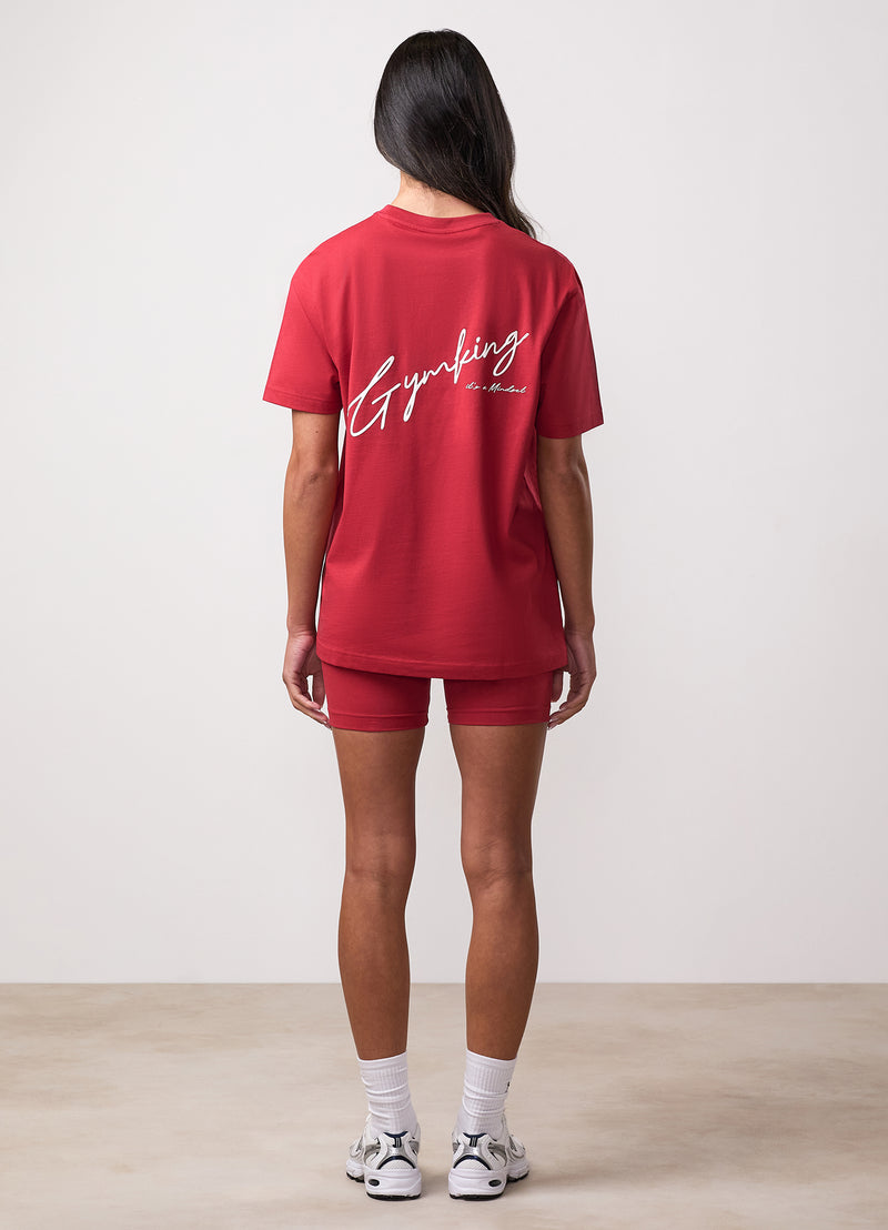 Gym King Script Mindset Jersey BF Tee - Burnt Cherry