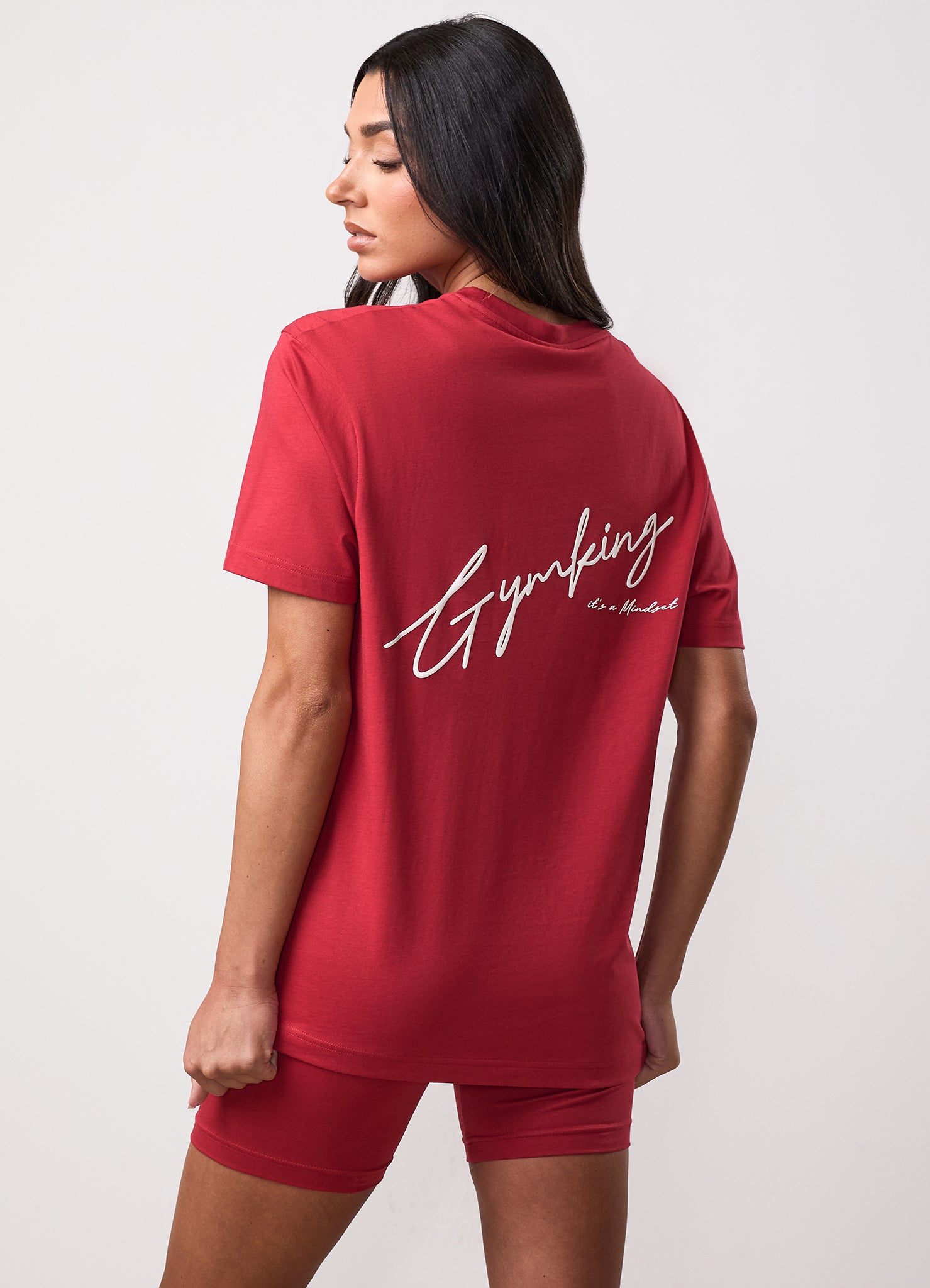 Gym King Script Mindset Jersey BF Tee - Burnt Cherry