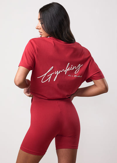Gym King Script Mindset Jersey BF Tee - Burnt Cherry