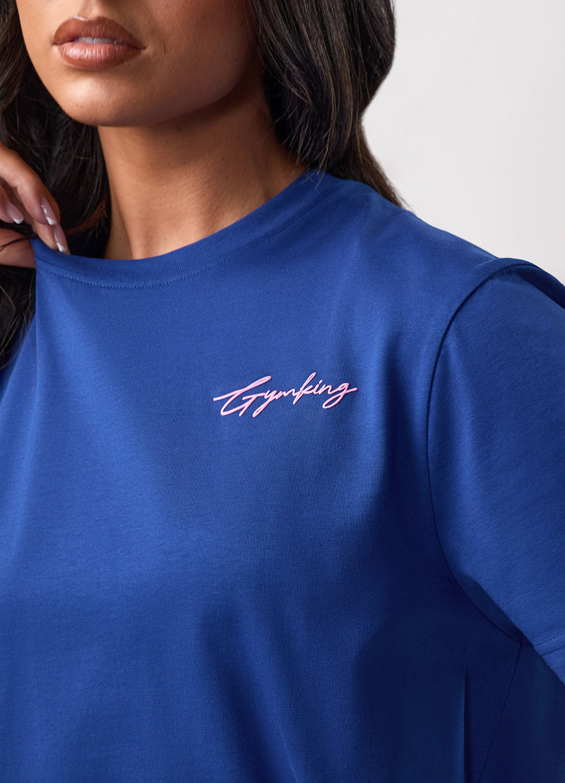 Gym King Script Mindset Jersey BF Tee - Cobalt