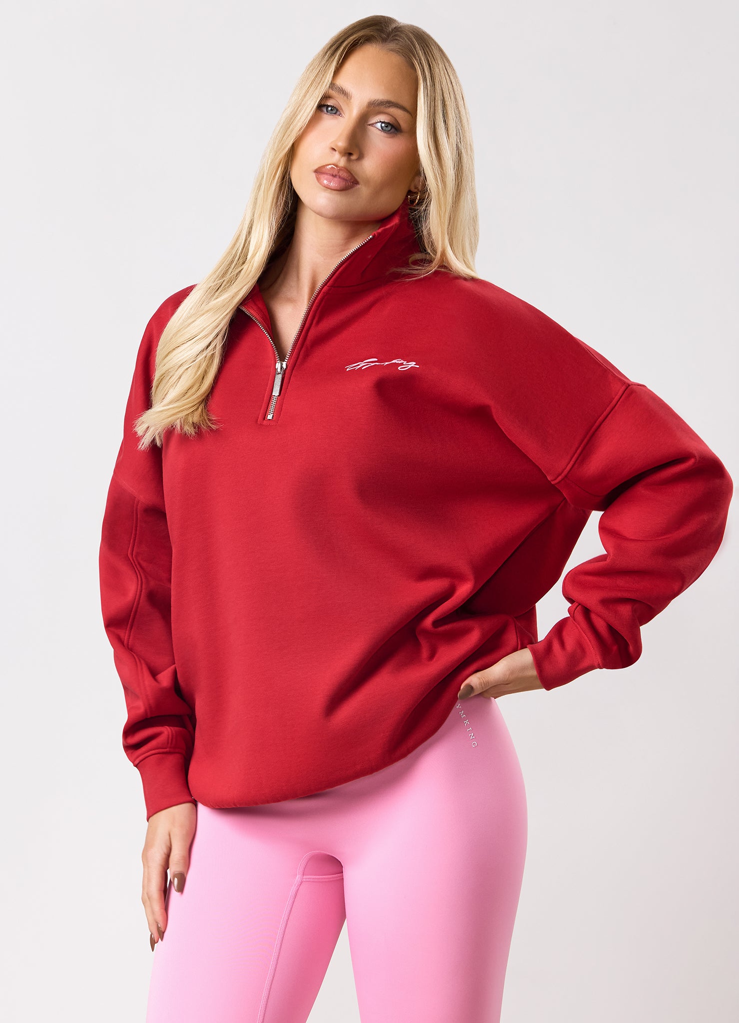 Gym King Script Mindset 1/4 Zip Funnel - Scarlet Red