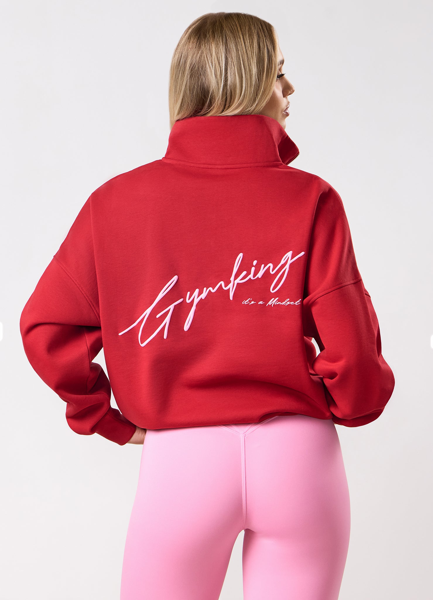 Gym King Script Mindset 1/4 Zip Funnel - Scarlet Red