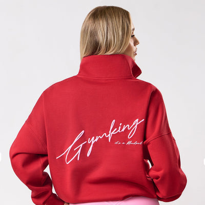 Gym King Script Mindset 1/4 Zip Funnel - Scarlet Red