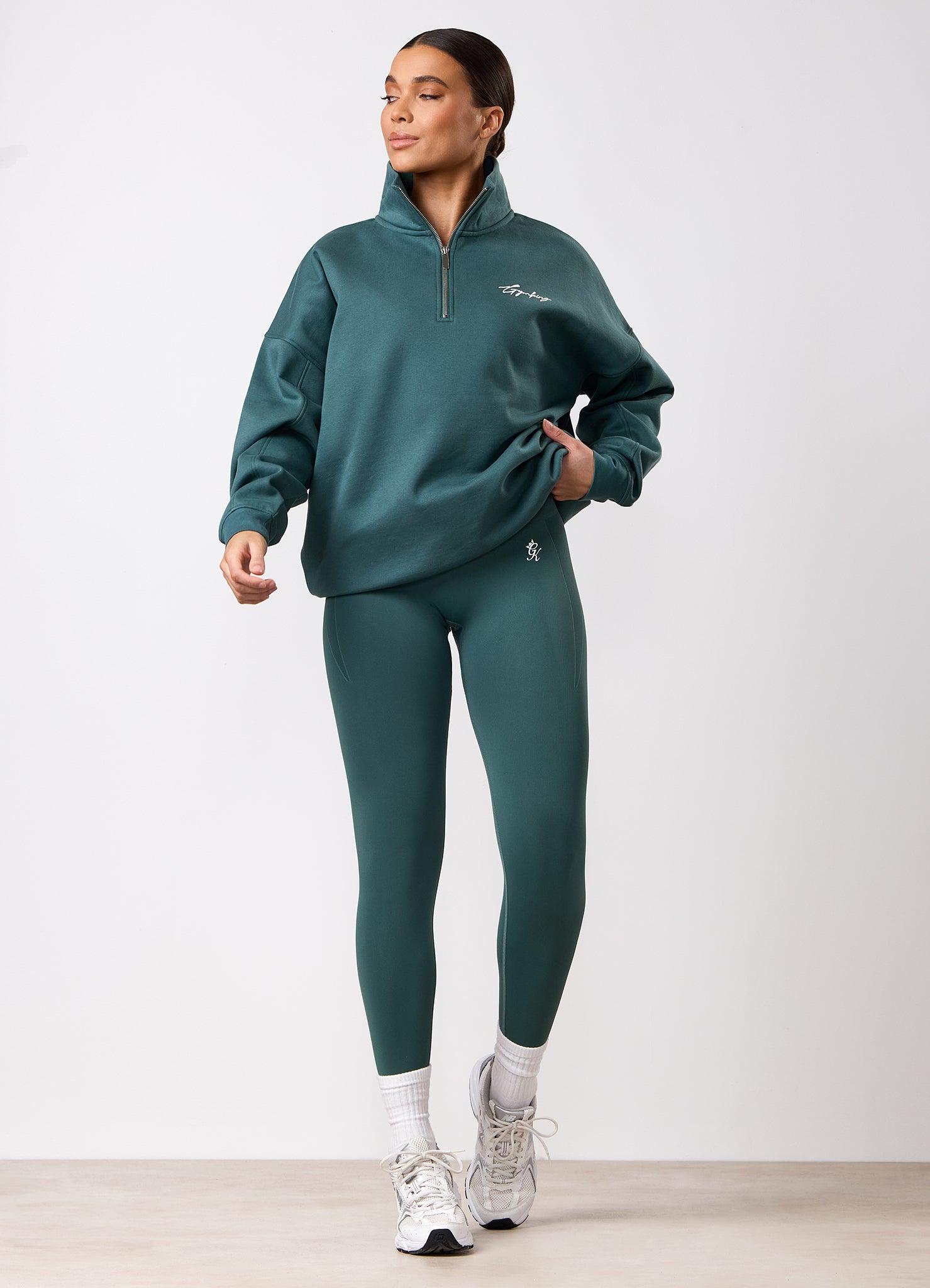 Gym King Script Mindset 1/4 Zip Funnel - Pine Green