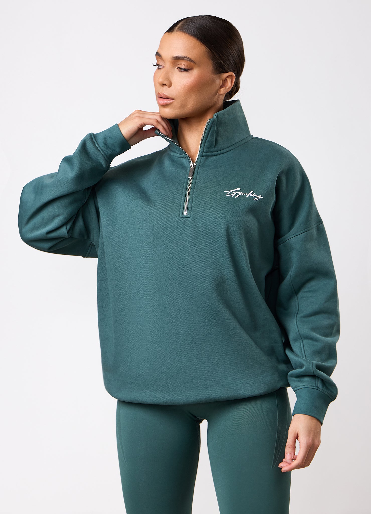 Gym King Script Mindset 1/4 Zip Funnel - Pine Green