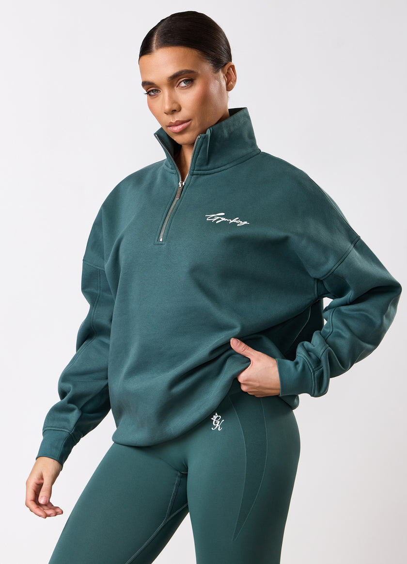 Gym King Script Mindset 1/4 Zip Funnel - Pine Green