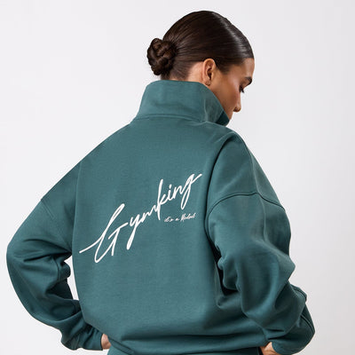 Gym King Script Mindset 1/4 Zip Funnel - Pine Green