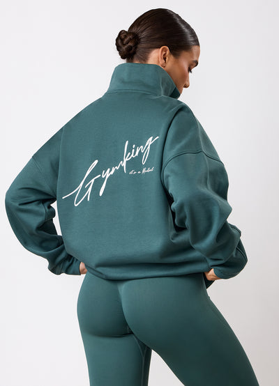 Gym King Script Mindset 1/4 Zip Funnel - Pine Green