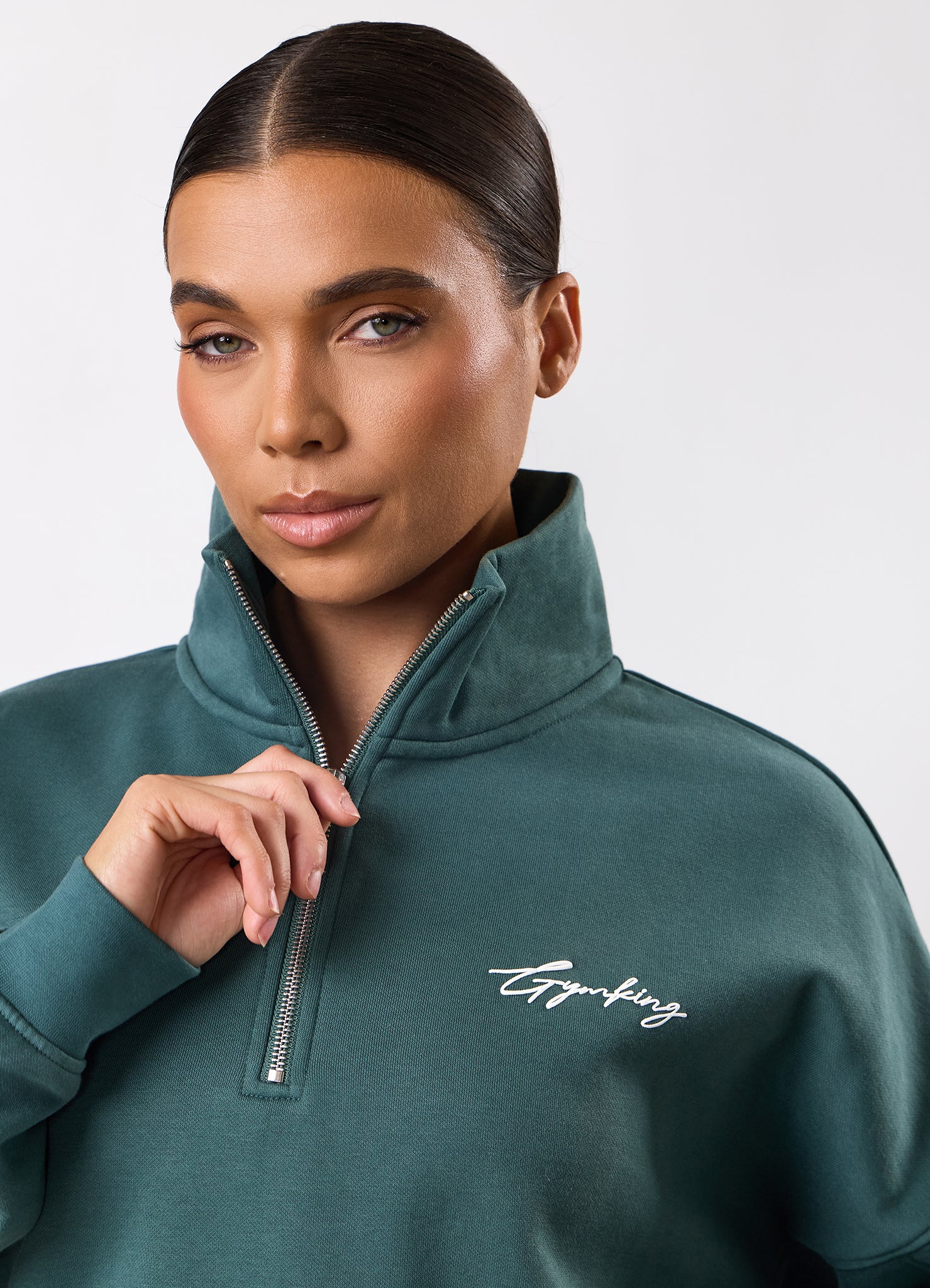 Gym King Script Mindset 1/4 Zip Funnel - Pine Green