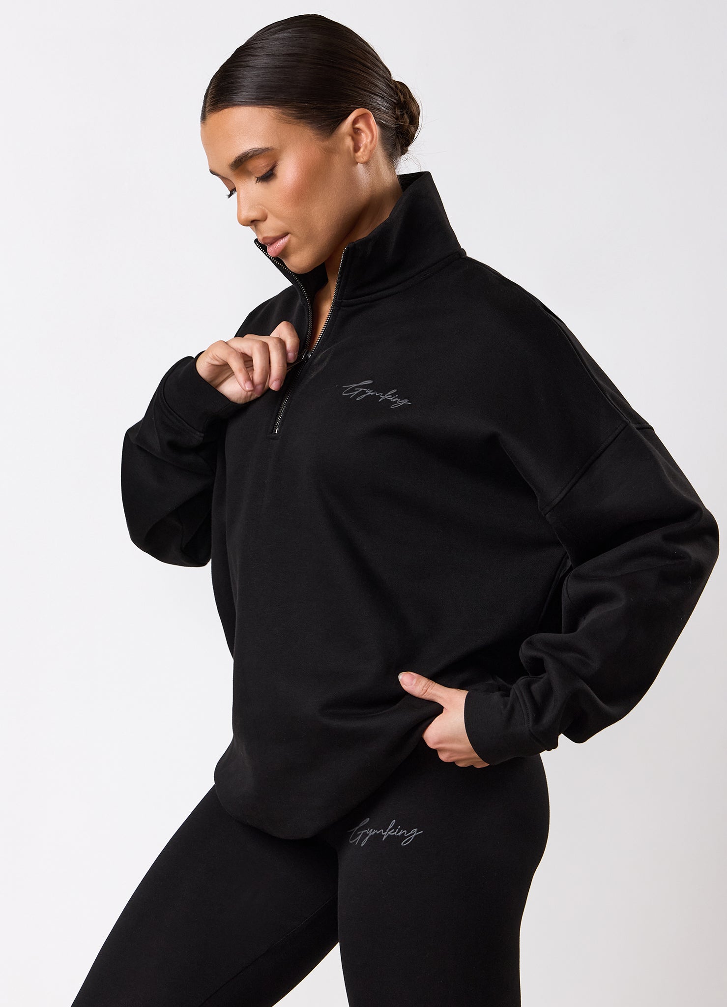 Gym King Script Mindset 1/4 Zip Funnel - Black
