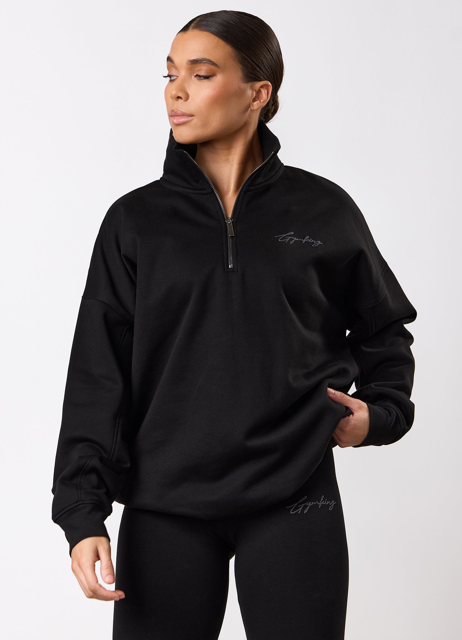 Gym King Script Mindset 1/4 Zip Funnel - Black