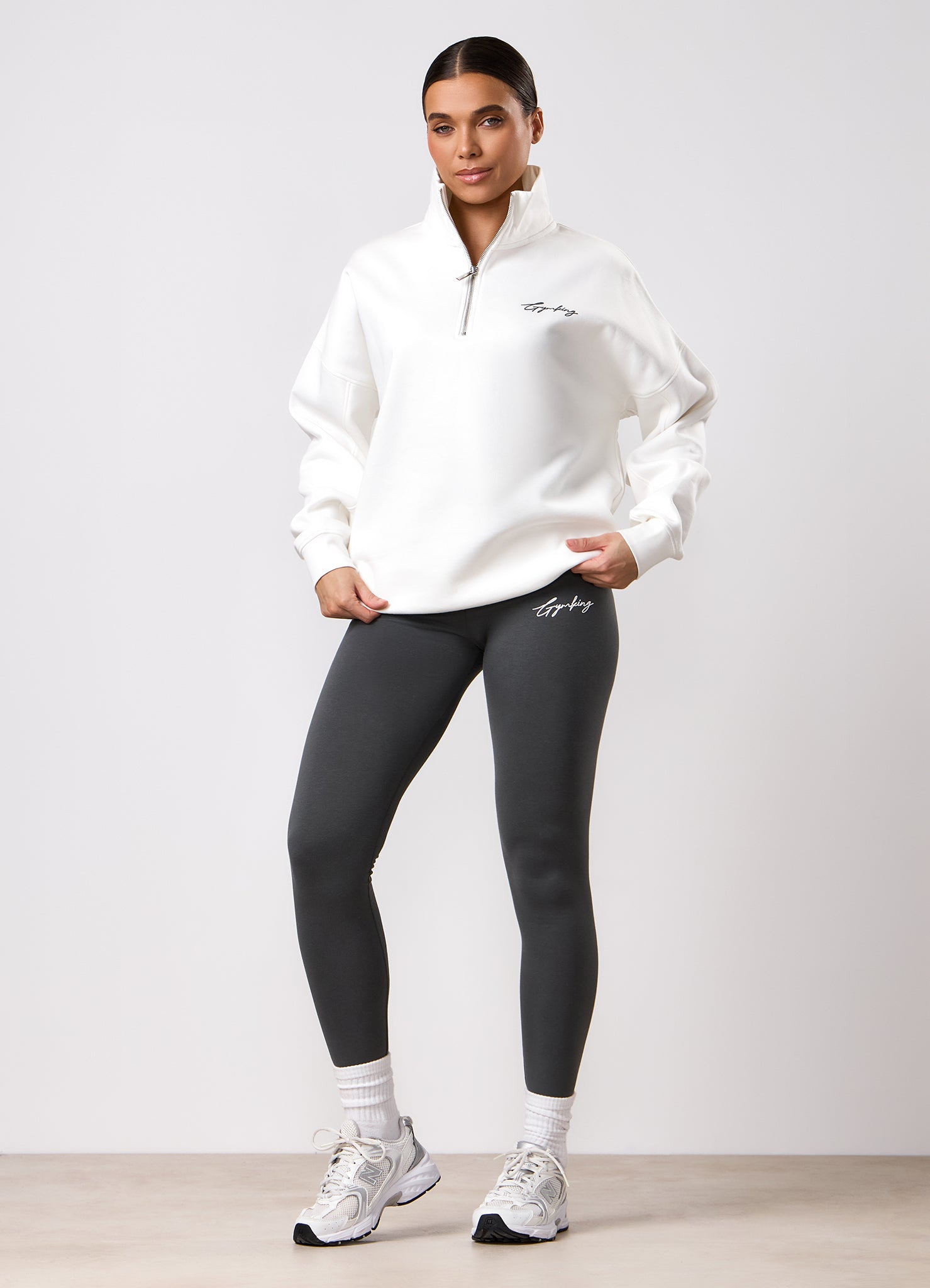 Gym King Script Mindset 1/4 Zip Funnel - Cream