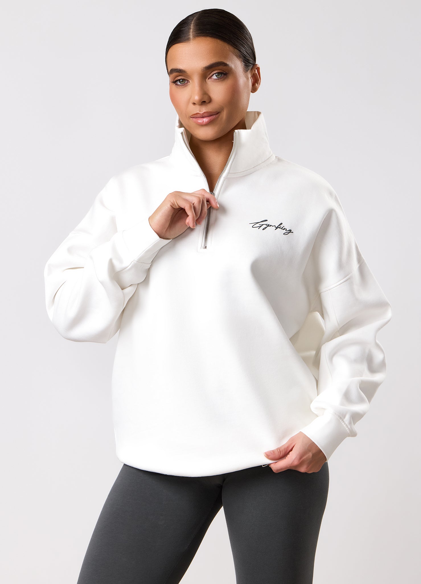 Gym King Script Mindset 1/4 Zip Funnel - Cream