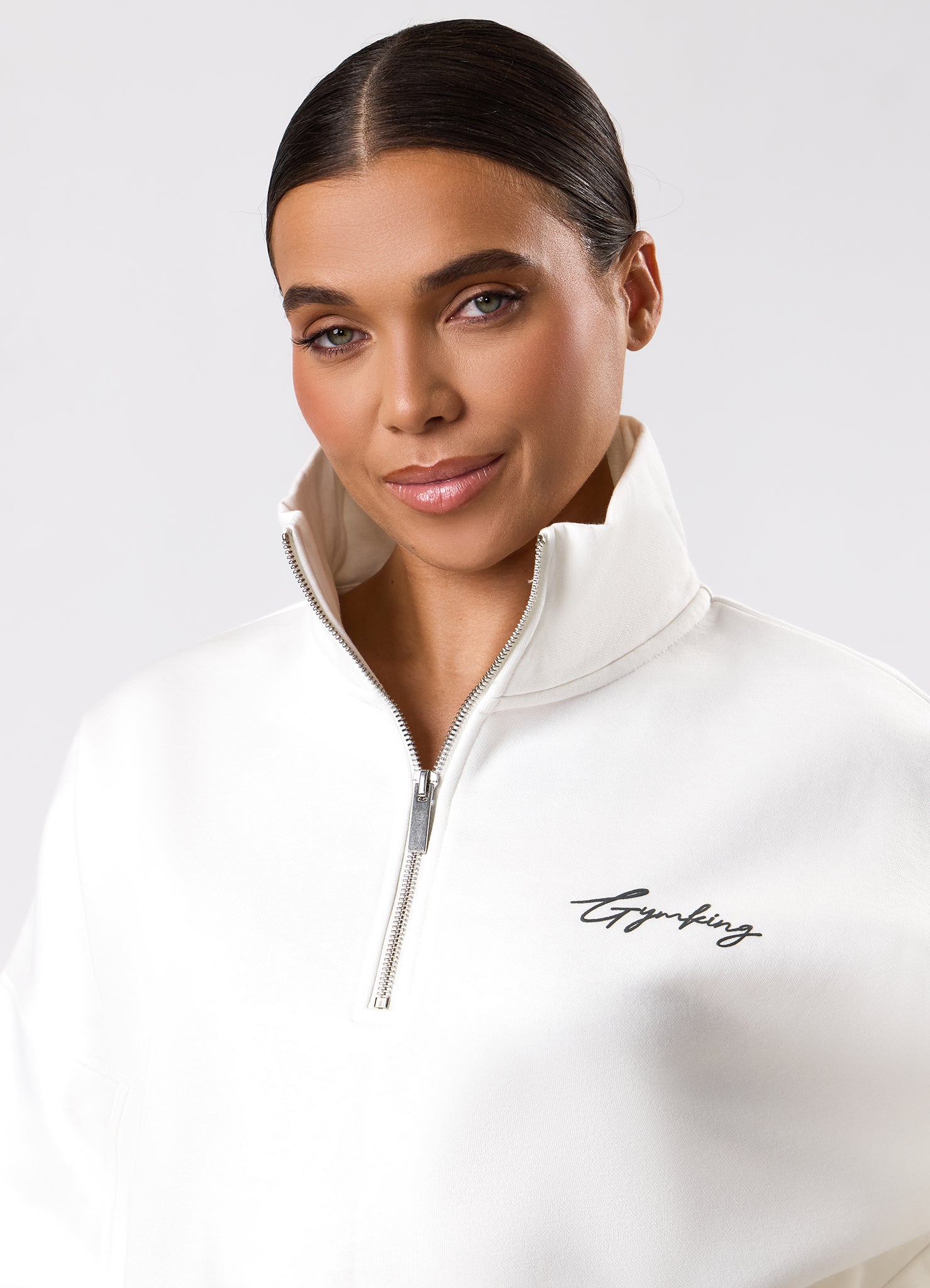 Gym King Script Mindset 1/4 Zip Funnel - Cream