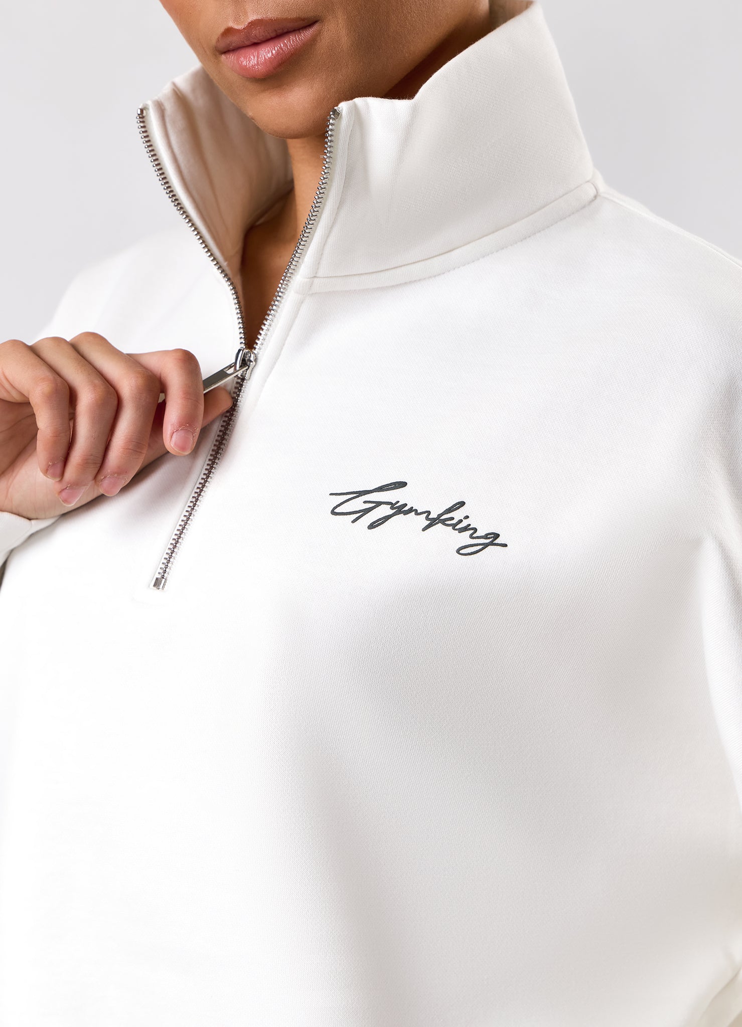 Gym King Script Mindset 1/4 Zip Funnel - Cream