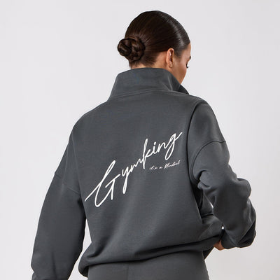 Gym King Script Mindset 1/4 Zip Funnel - Green Smoke