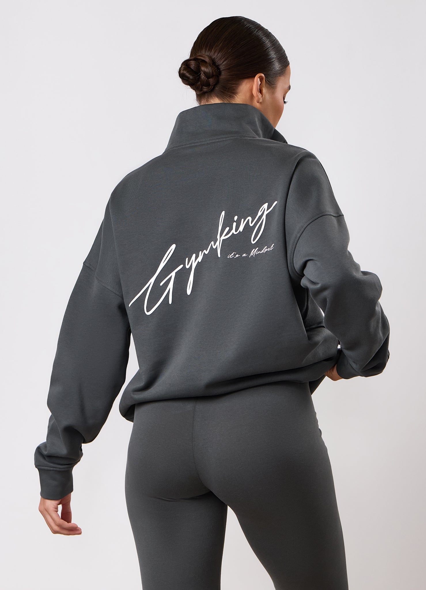 Gym King Script Mindset 1/4 Zip Funnel - Green Smoke