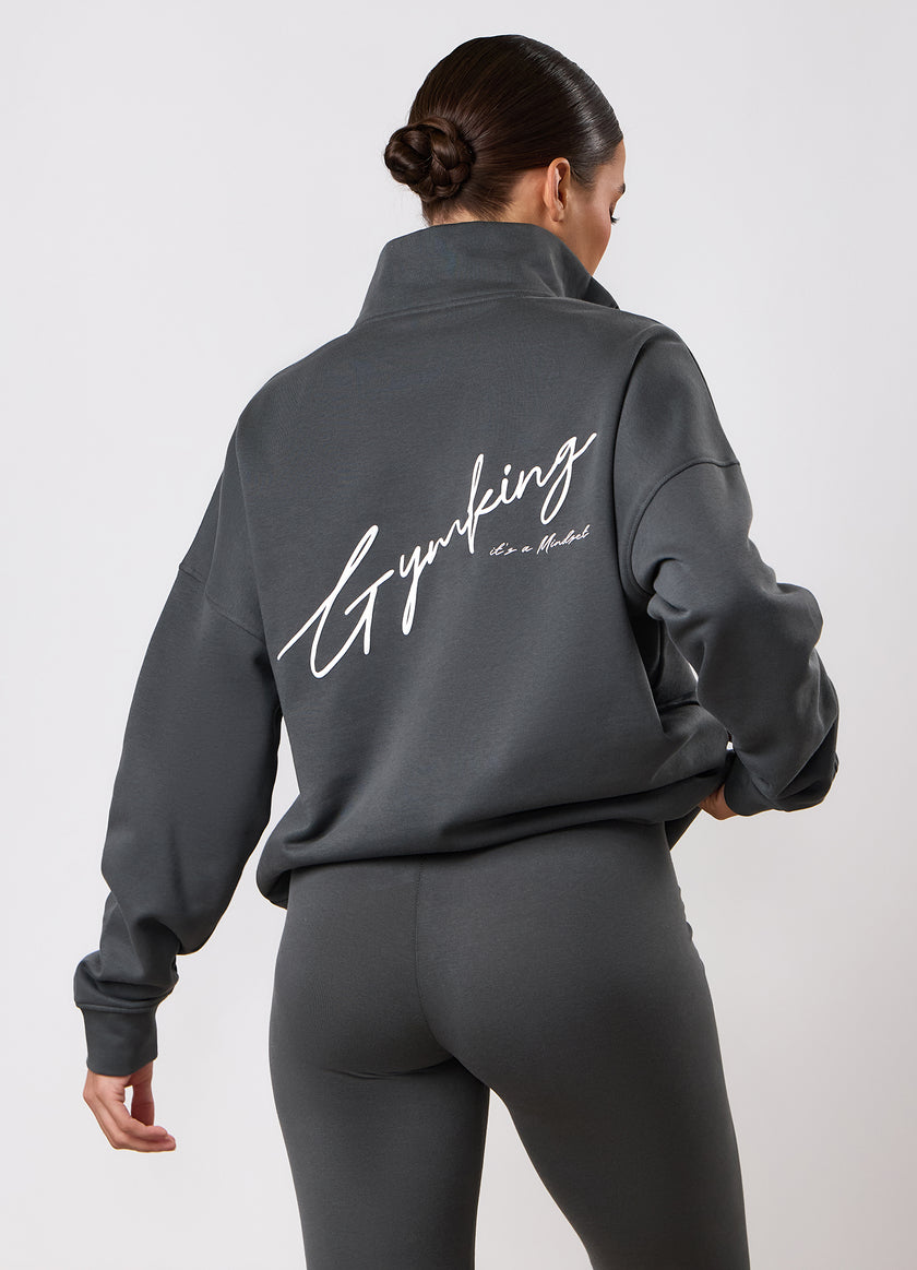 Gym King Script Mindset 1/4 Zip Funnel - Green Smoke