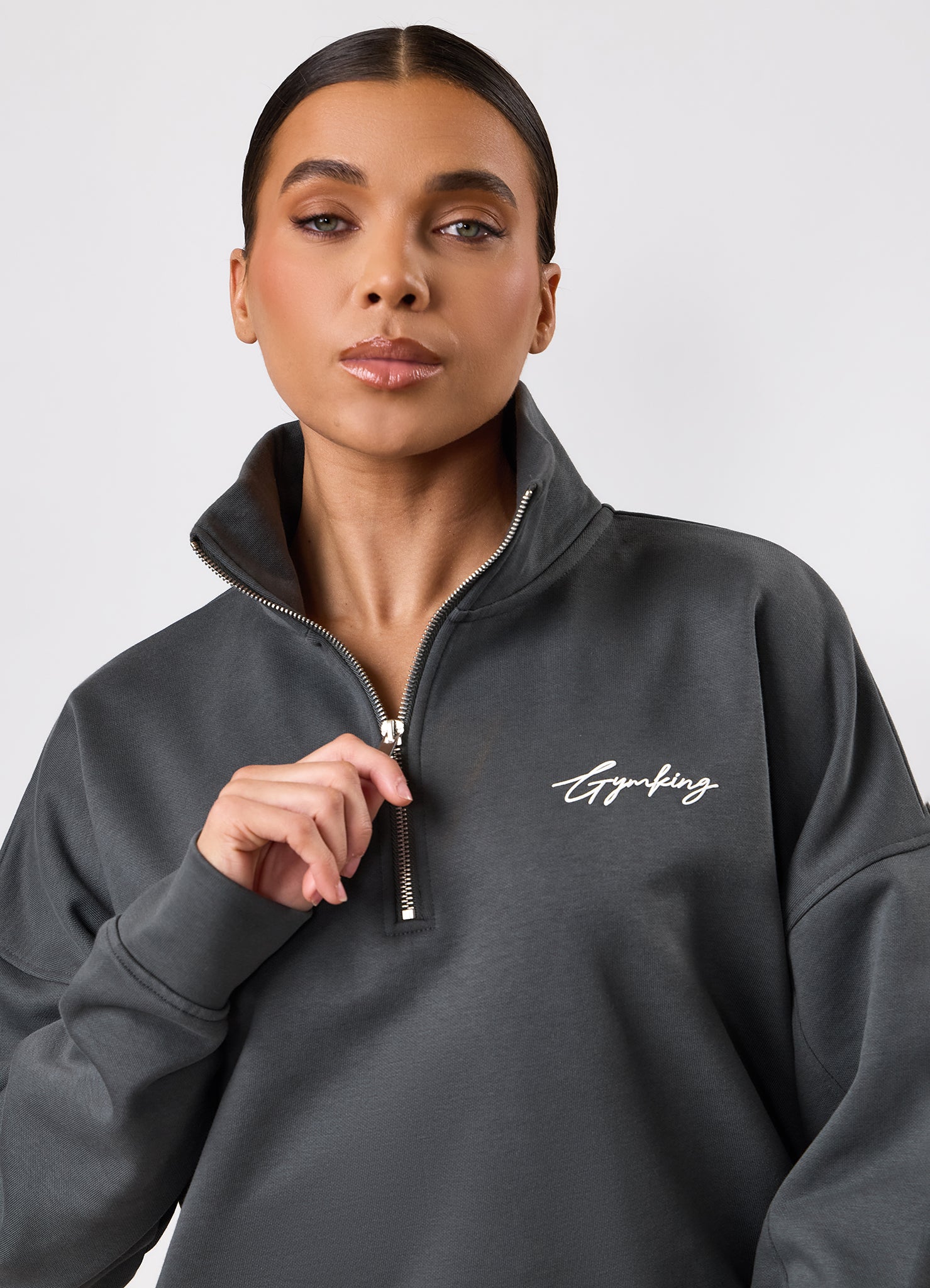 Gym King Script Mindset 1/4 Zip Funnel - Green Smoke