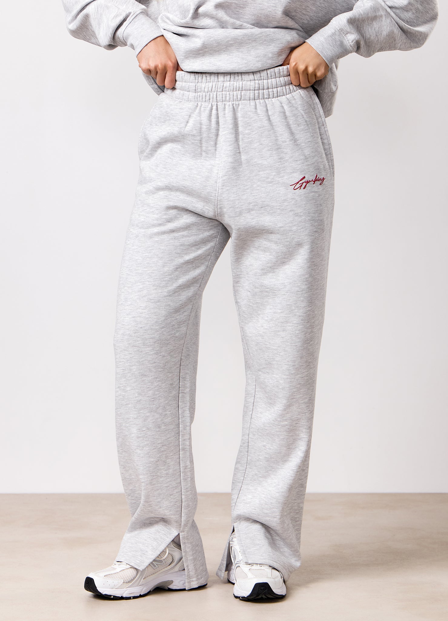 Gym King Script Mindset Straight Leg Jogger - Snow Marl