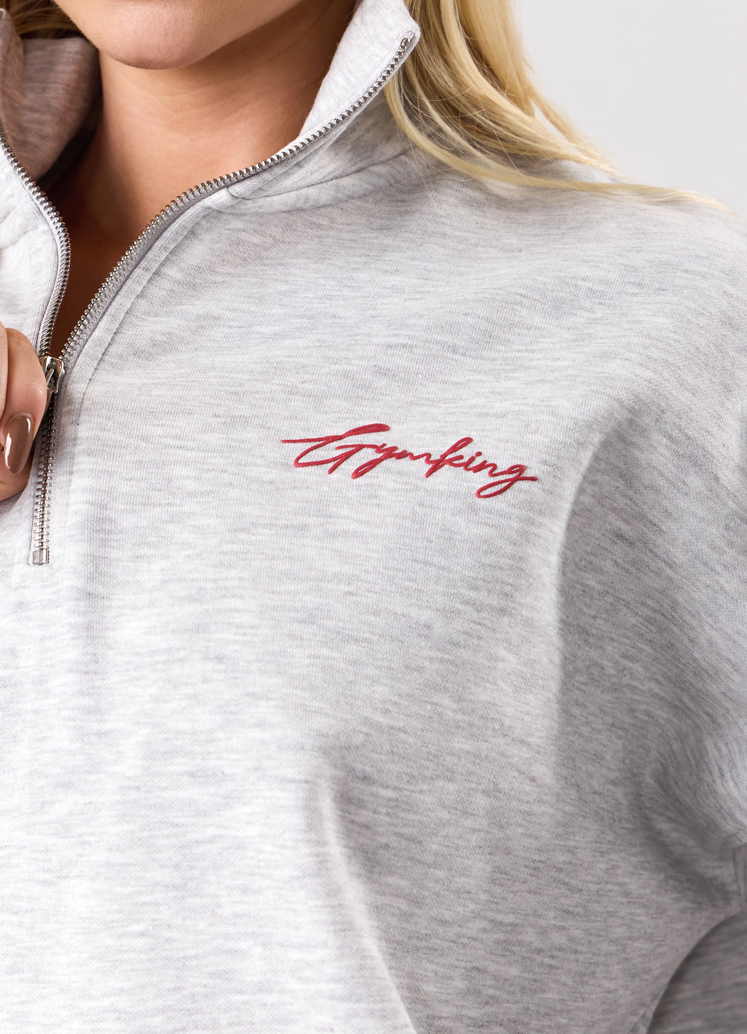 Gym King Script Mindset 1/4 Zip Funnel - Snow Marl