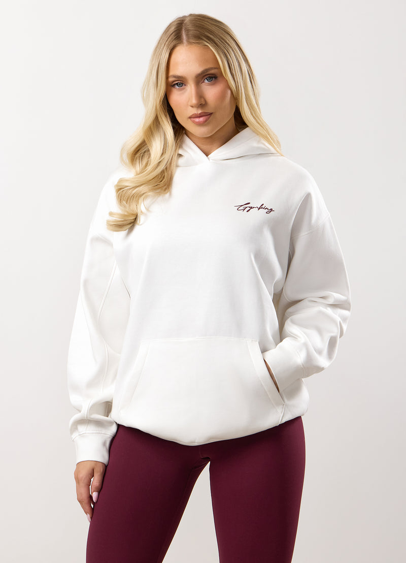 Gym King Script Mindset Relaxed Fit Hood - Cream/Fig
