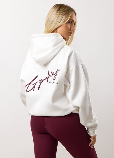 Gym King Script Mindset Relaxed Fit Hood - Cream/Fig