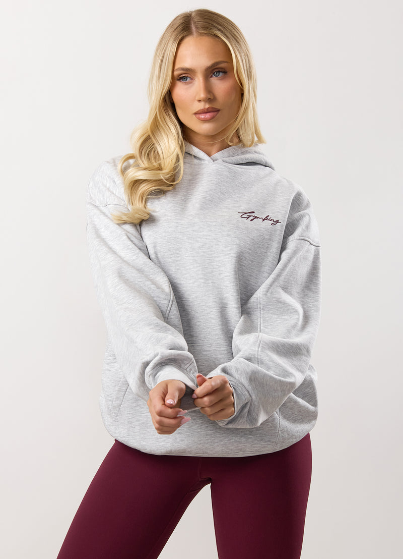 Gym King Script Mindset Relaxed Fit Hood - Snow Marl