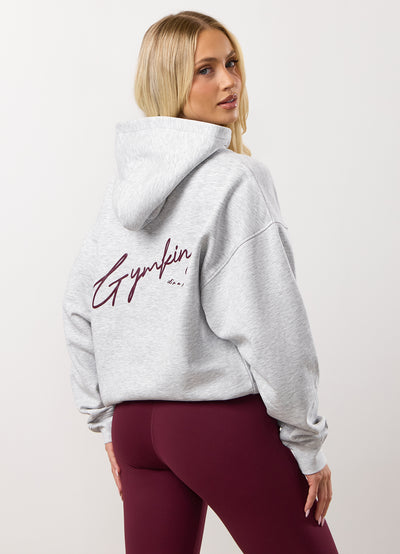Gym King Script Mindset Relaxed Fit Hood - Snow Marl