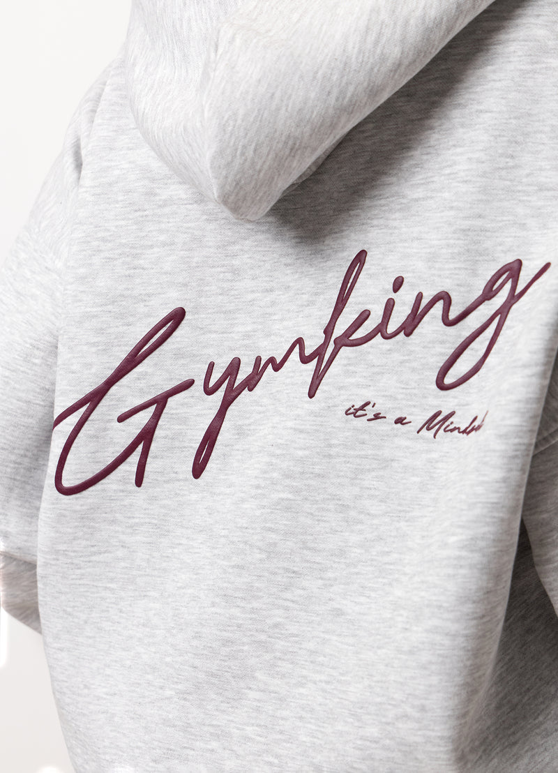 Gym King Script Mindset Relaxed Fit Hood - Snow Marl
