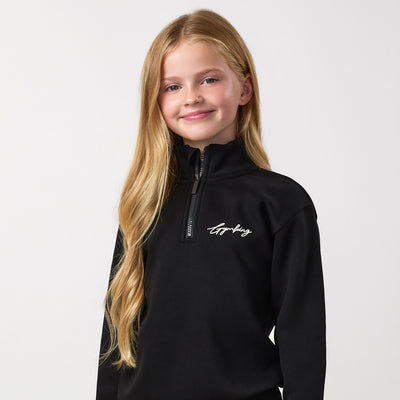 Gym King Older Kids Script 1/4 Zip Funnel - Black / White