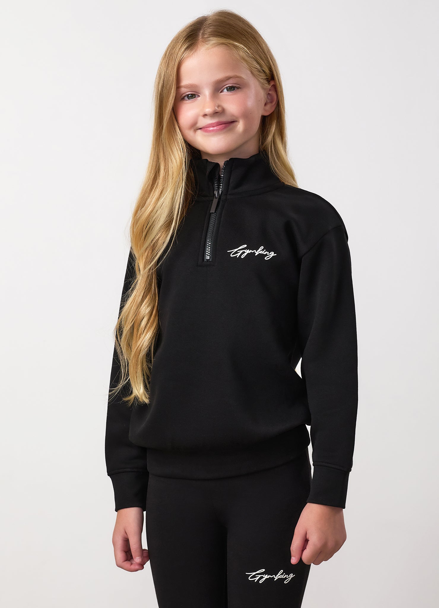 Gym King Older Kids Script 1/4 Zip Funnel - Black / White