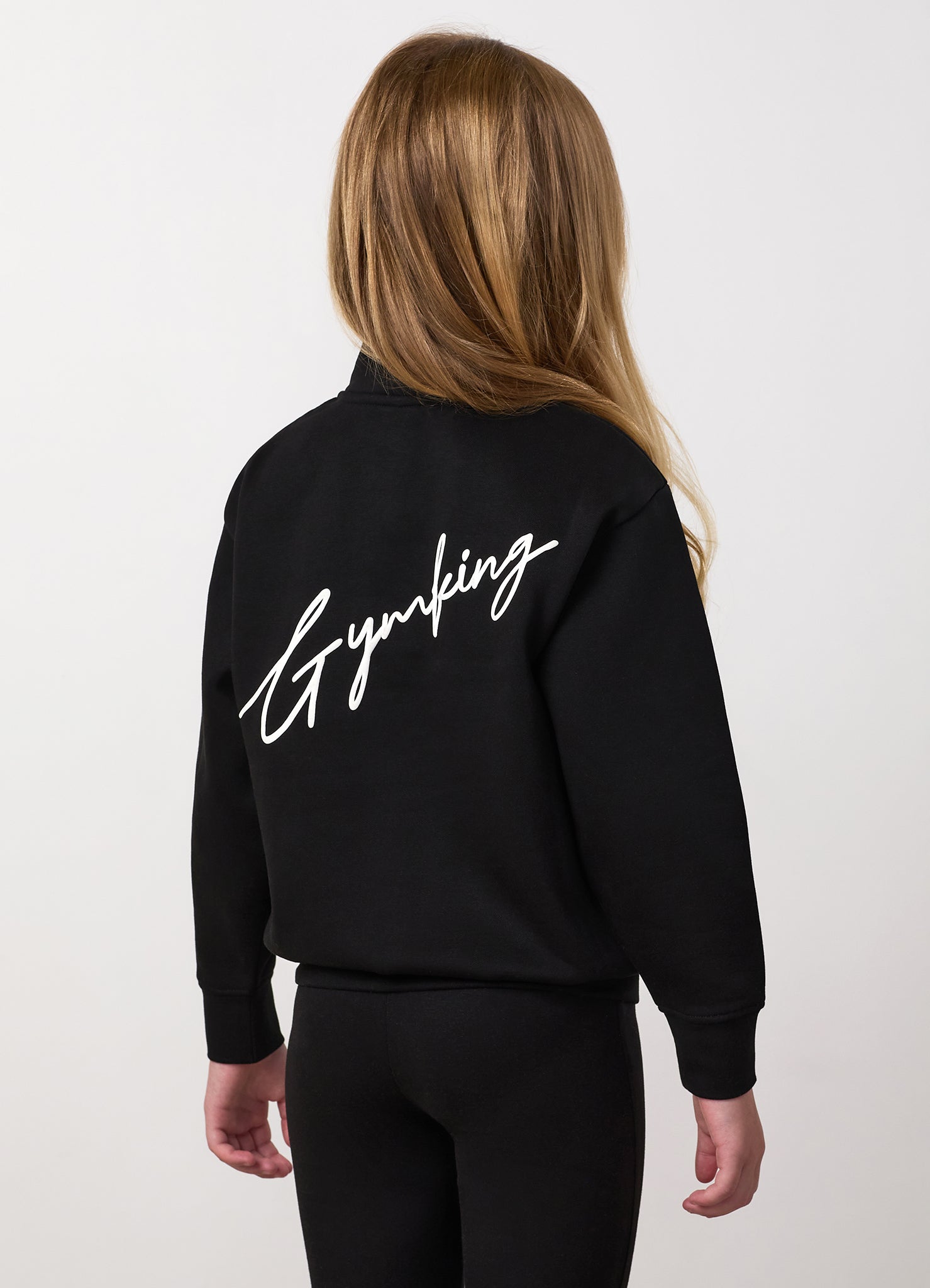 Gym King Older Kids Script 1/4 Zip Funnel - Black / White