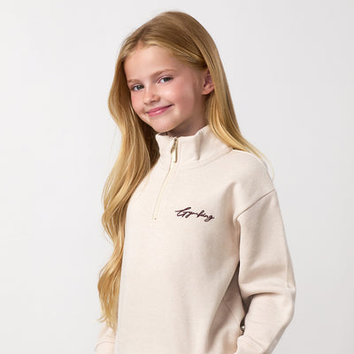 Gym King Younger Kids Script 1/4 Zip Funnel - Butterscotch Marl / Dark Cherry