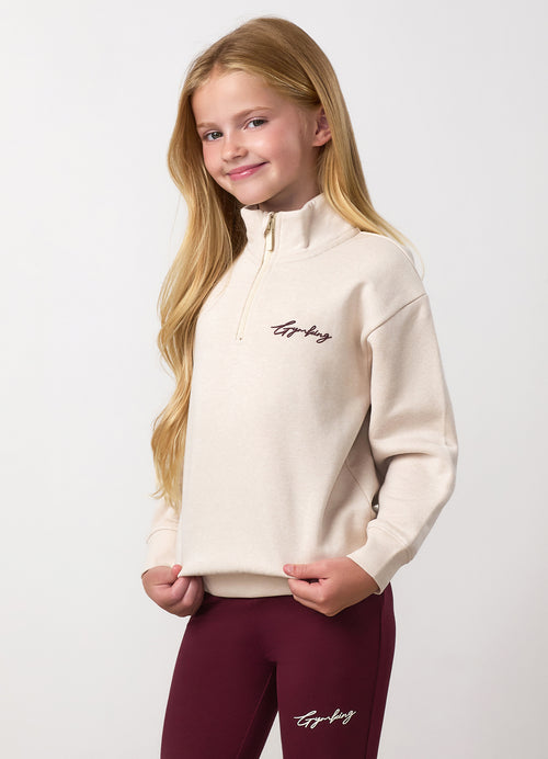 Gym King Younger Kids Script 1/4 Zip Funnel - Butterscotch Marl / Dark Cherry