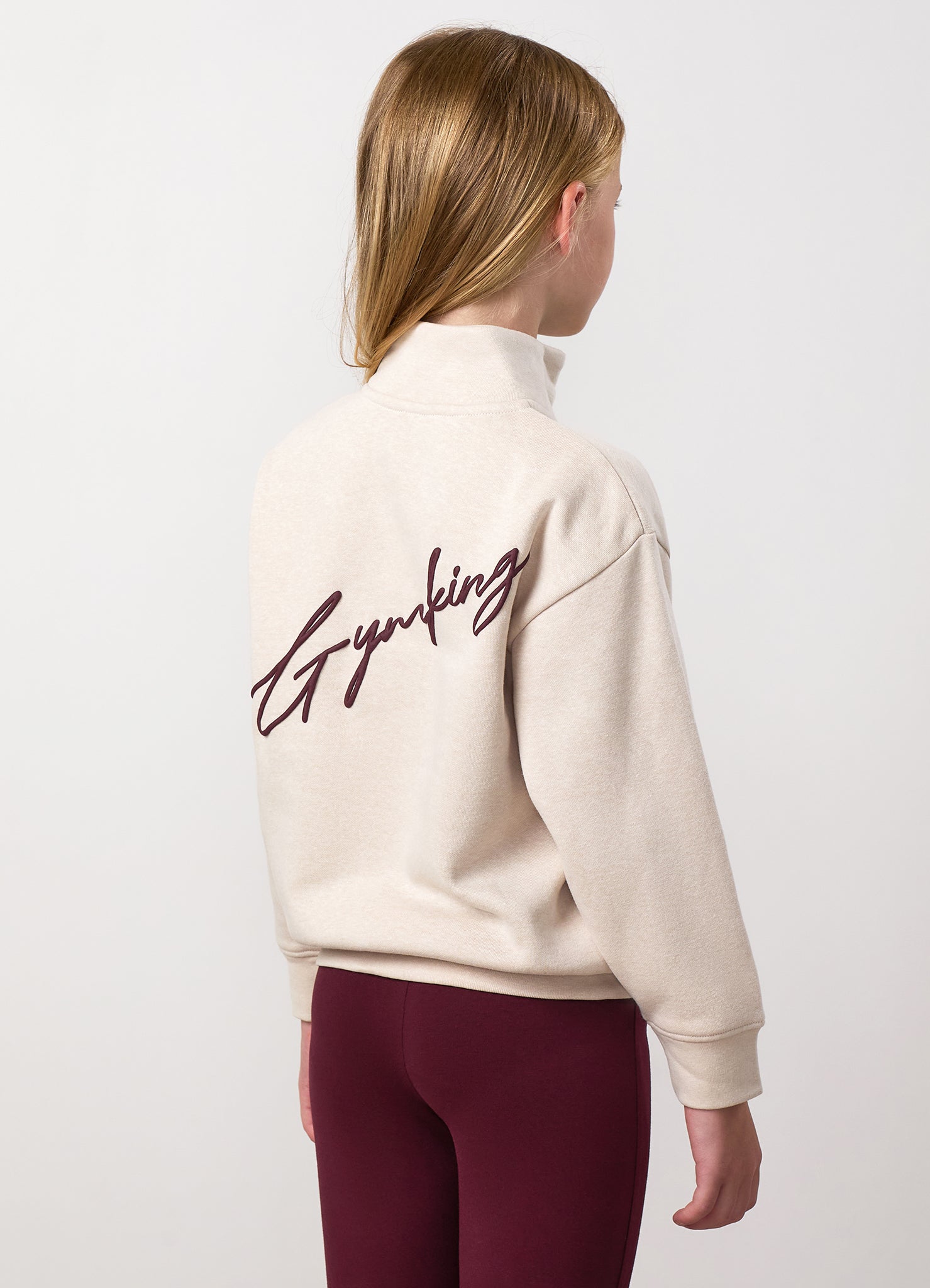 Gym King Older Kids Script 1/4 Zip Funnel - Butterscotch Marl / Dark Cherry