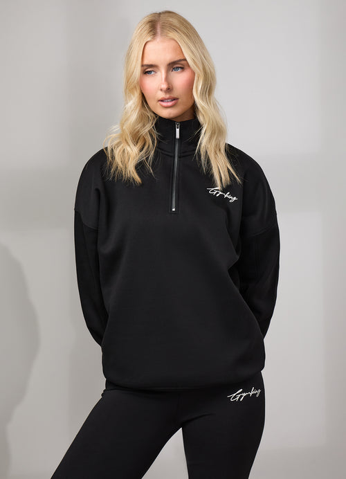 Gym King Script 1/4 Zip Fleece Funnel - Back/White