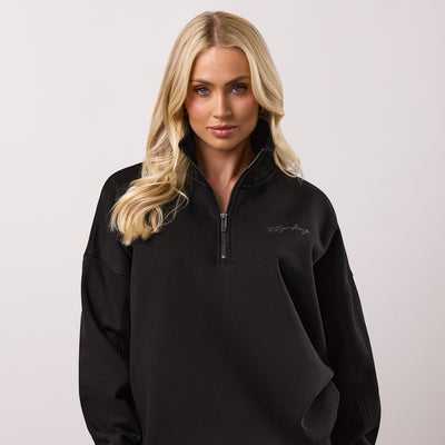 Gym King Script fleece-sweater met 1/4-ritssluiting en trechterhals - Zwart