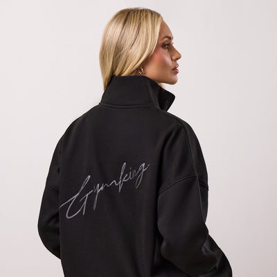 Gym King Script 1/4 Zip Fleece Funnel - Black