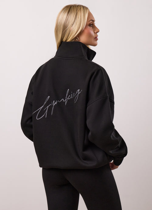 Gym King Script 1/4 Zip Fleece Funnel - Black