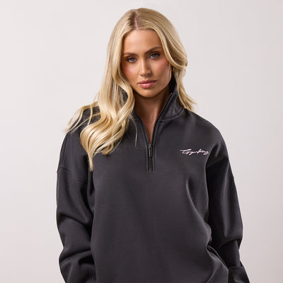 Gym King Script 1/4 Zip Fleece Funnel - Dark Pewter