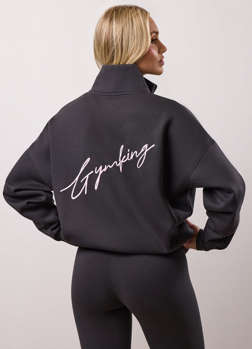 Gym King Script 1/4 Zip Fleece Funnel - Dark Pewter