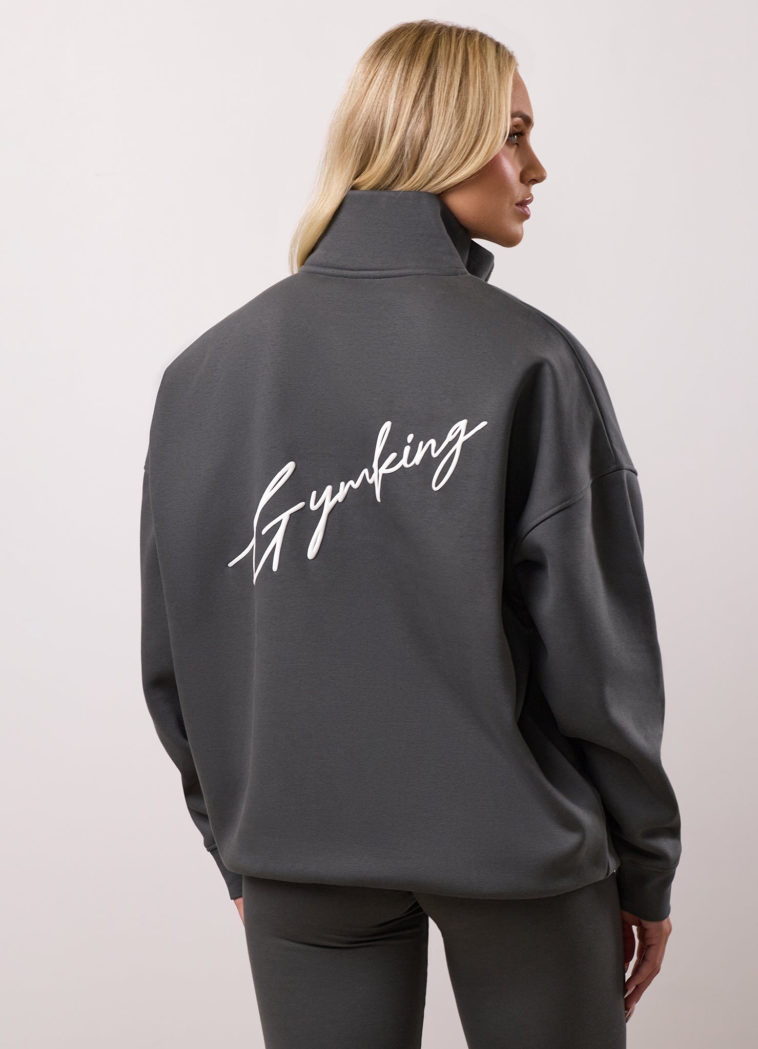 Gym King Script 1/4 Zip Fleece Funnel - Green Smoke