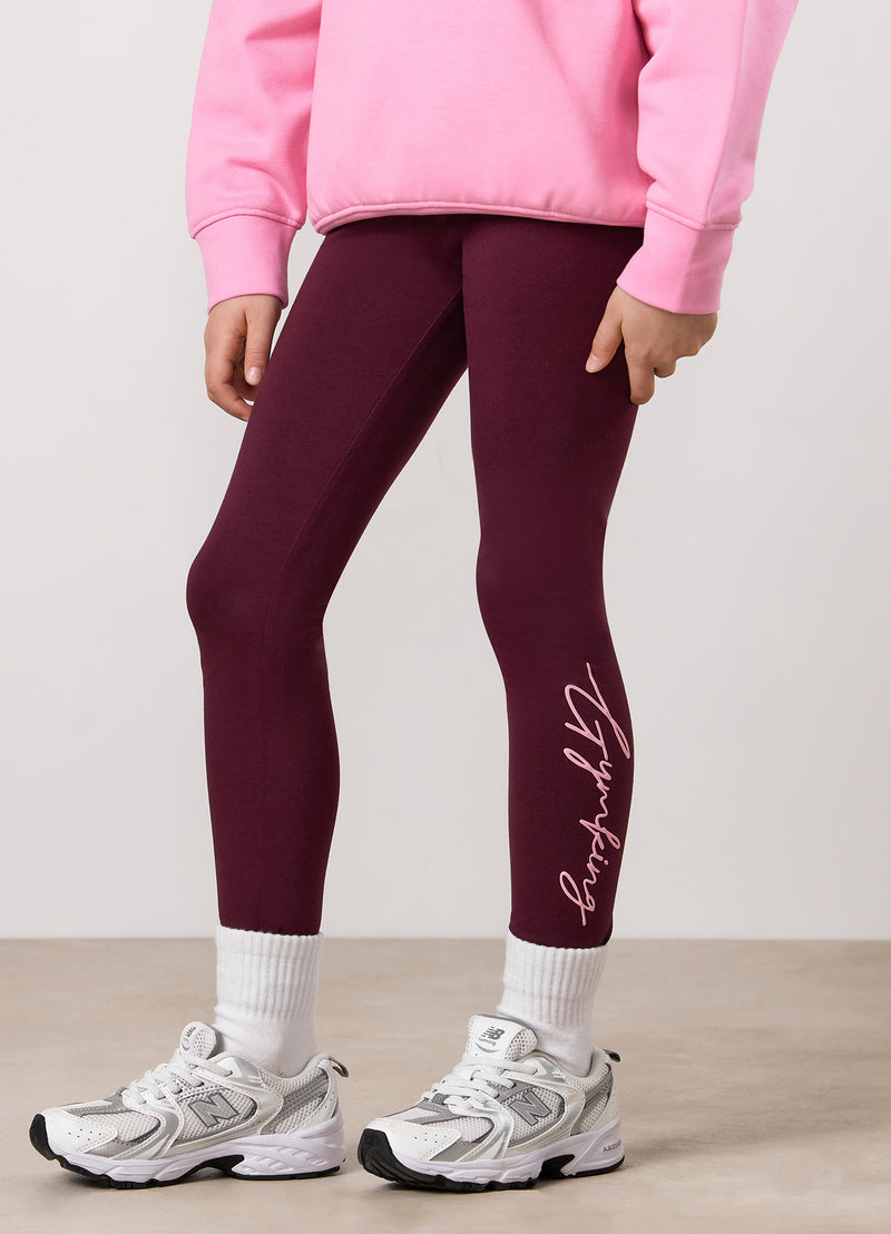 Gym King Kids Script Jersey Legging - Dark Cherry