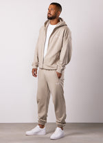 Gym King Script Relaxed Fit Hood Tracksuit - Light Sand