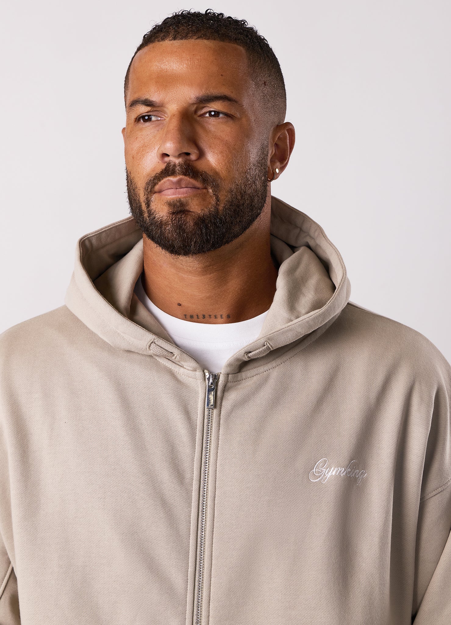 Gym King Script Relaxed Fit Hood Tracksuit - Light Sand