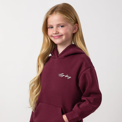 Gym King Older Kids Script Relaxed Fit Hoodie - Deep Cherry / Cream