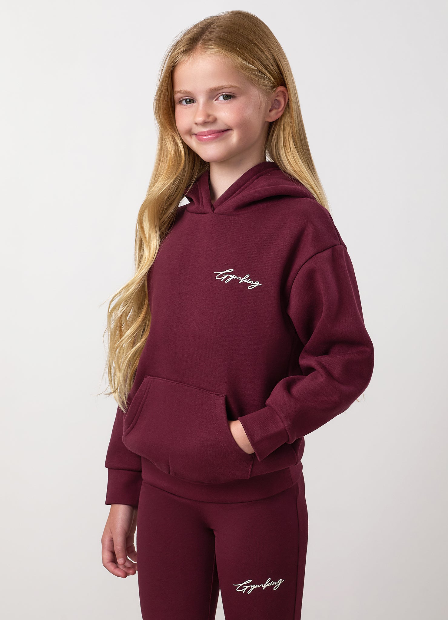 Gym King Older Kids Script Relaxed Fit Hoodie - Deep Cherry / Cream